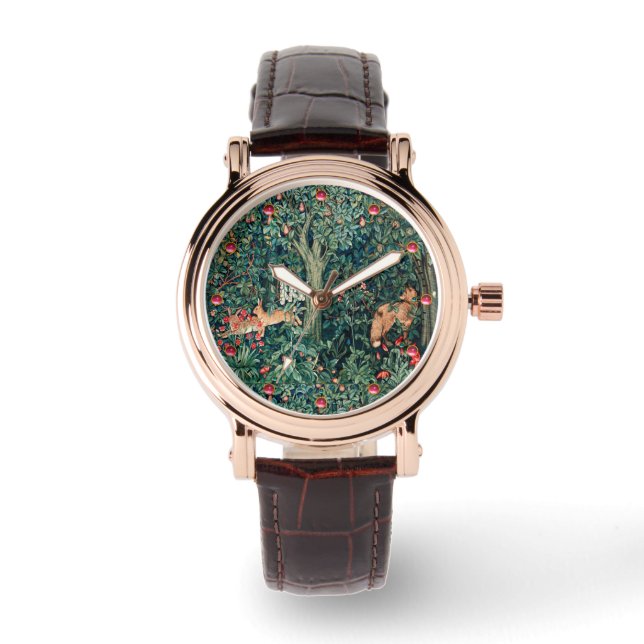 Montre VERDURE, Hares d'ANIMAUX FORESTIERS, Renard, Flora (Recto)