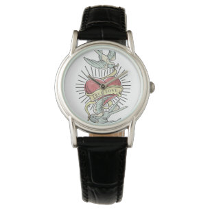 Montre Véritable Amour   Oiseaux de tatouage Vintages ave
