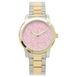Montre Verre blanc rose floral moderne