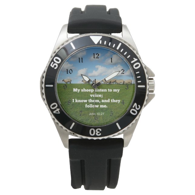 Montre verset de la Bible, Jean 10:27, mouton, (devant)