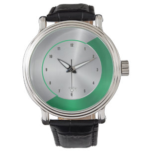 Montre Vert & Argent Moderne Métallurgique Design géométr