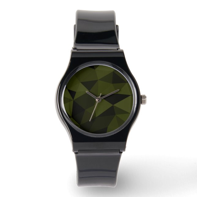 Montre Vert armée foncé noir motif de maille géométrique  (Recto)