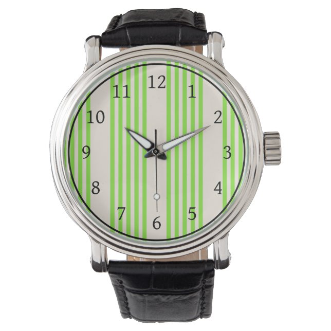 Montre Vert citron vert et beige cinq rayures motif (devant)