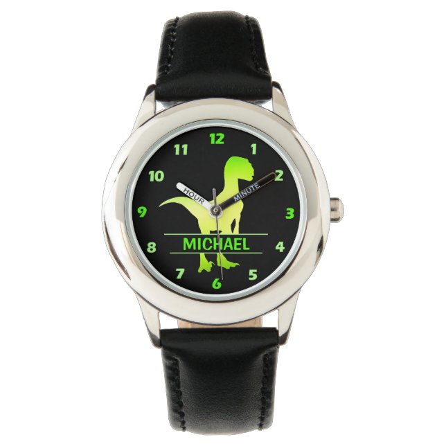 Montre Vert Dinosaure Velociraptor Personnalisé (devant)