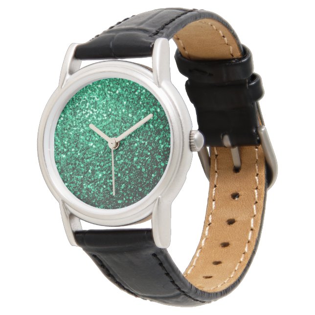 Montre Vert émeraude paillettes scintillantes (Incliné)