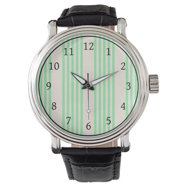 Montre Vert et beige cinq rayures motif (devant)