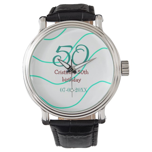 Montre Vert rouge 50 anniversaire ajouter nom date p (devant)