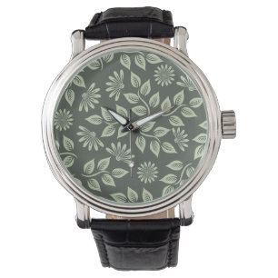 Montre Vert sauge élégant floral vintage
