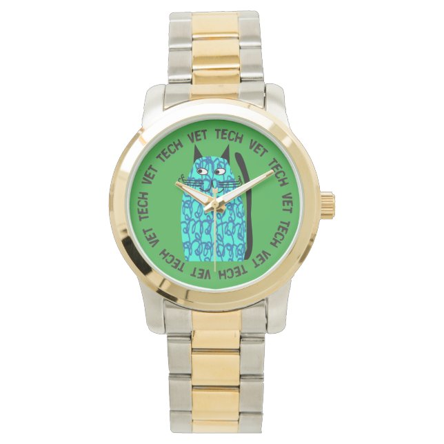 Montre Vet Tech Watch chat lunatique Design Blue (devant)