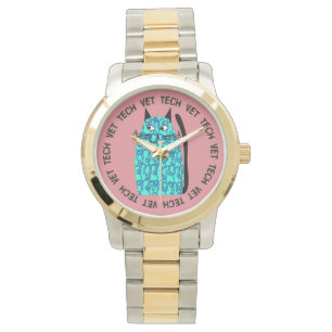 Montre Vet Tech Watch chat lunatique Design rose