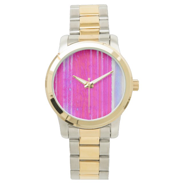 Montre Vibrant Abstrait rose et violet rayures Art (devant)