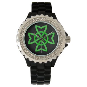 Montre Vibrant Green Irish Knot Design sur noir