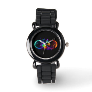 Montre Vibrant infinity with rainbow butterfly on black