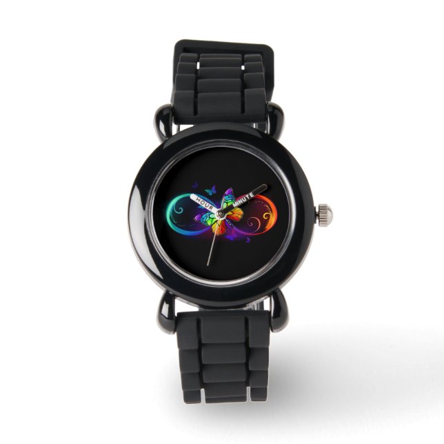 Montre Vibrant infinity with rainbow butterfly on black (Recto)