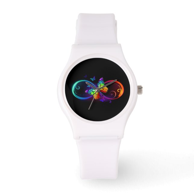 Montre Vibrant infinity with rainbow butterfly on black (Recto)