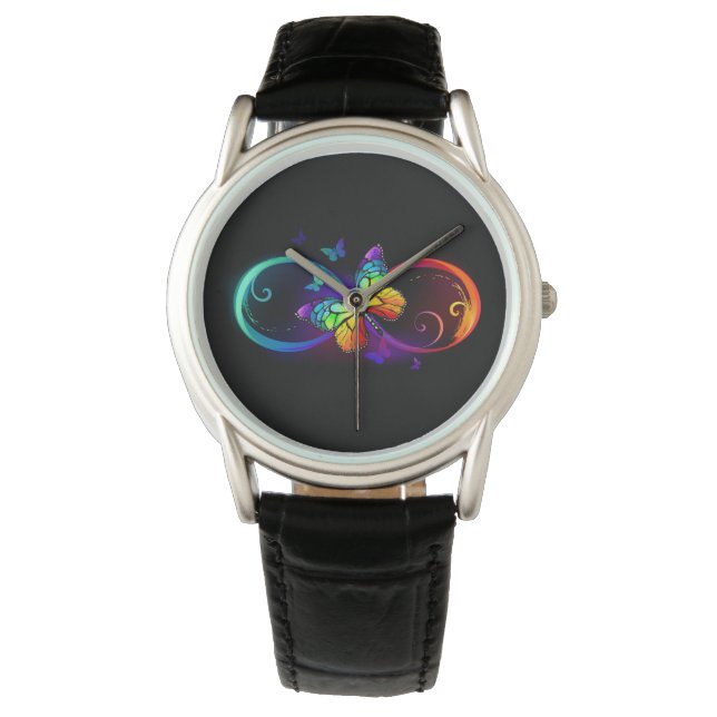 Montre Vibrant infinity with rainbow butterfly on black (devant)