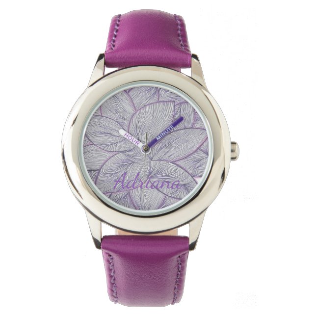 Montre Vibrant Purple Flower Pattern Custom Name Watch (devant)