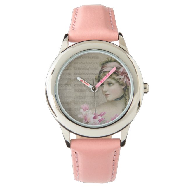 Montre Victorian Steampunk Lady Pink Acier inoxydable (devant)