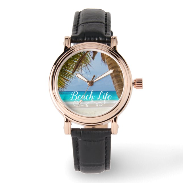 Montre Vie de plage - Plage de sable et palmiers (Recto)