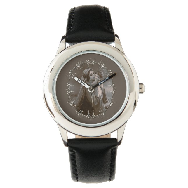 Montre Vierge vintage et enfant avec cadre argenté (devant)