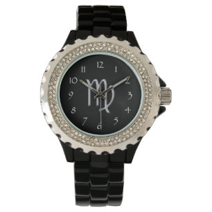 Montre Vierge Zodiaque-Noire avec le signe argenté