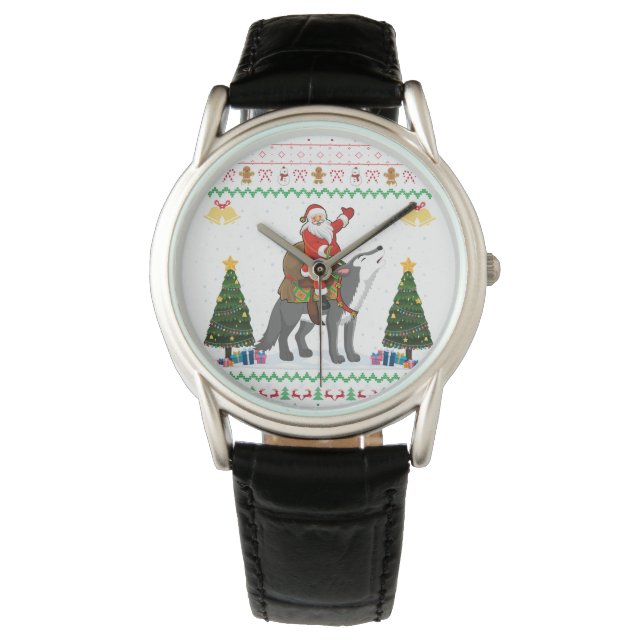 Montre Vilain Loup Noël Cadeau Père Noël équitation Loup  (devant)