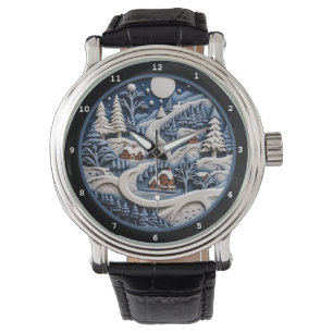 Montre Village hivernal fantaisiste sous un ciel étoilé