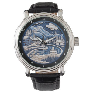 Montre Village hivernal paisible dans les montagnes