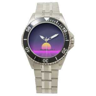 Montre Ville rougeoyante de lampes au néon de rétro