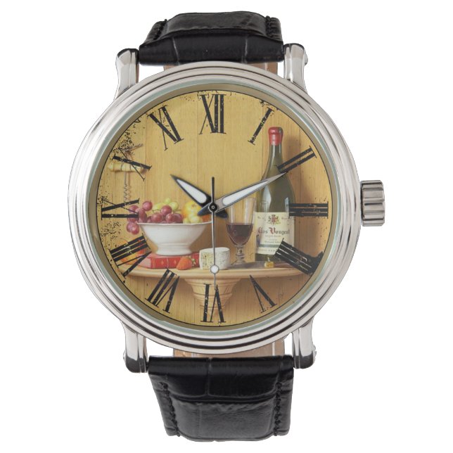 Montre Vin bouteille et verre de vin Numéros romains (devant)