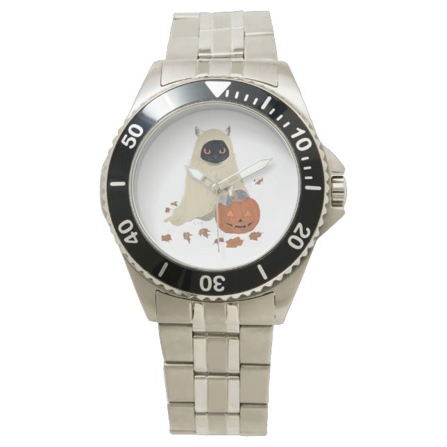 Montre Vintage 90s Chat noir Citrouille Halloween Éffraya (devant)