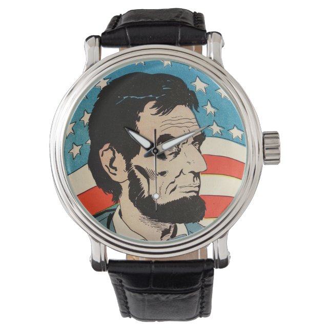 Montre Vintage Abraham Lincoln USA Flag Illustration (devant)
