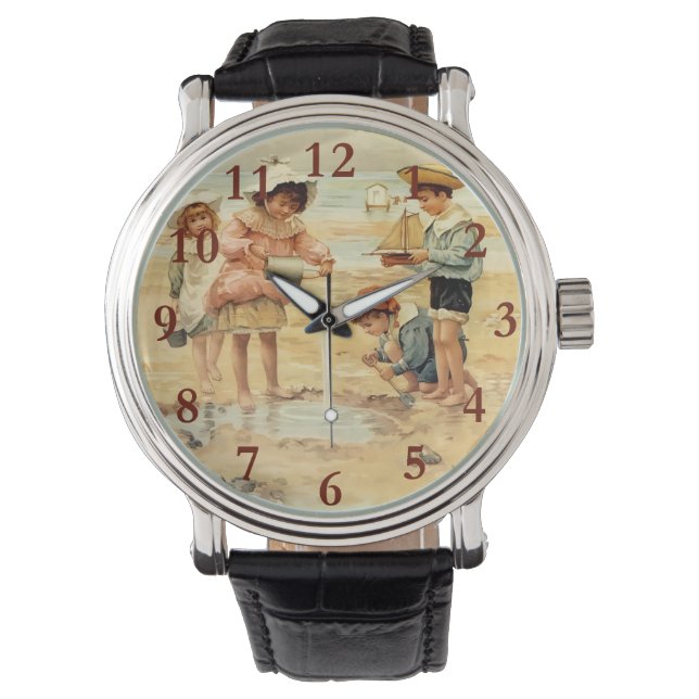 Montre Vintage Antique Beach Boy Girl Enfants Art (devant)