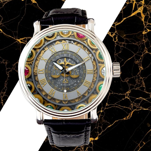 Montre vintage, Astrologie, Zodiac, Gemmes, Or (Libra Watch, Zodiac Sign / Astrology)
