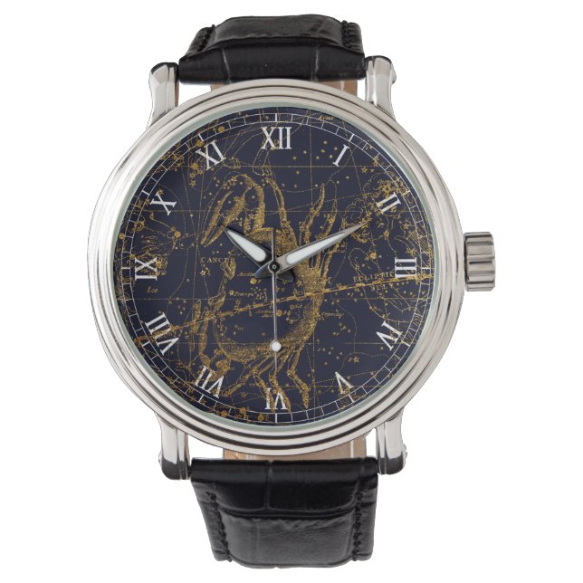 Montre Vintage Blue Gold Cancer Zodiac Constellation (devant)