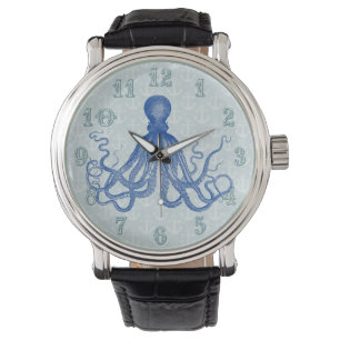 Montre Vintage Blue Octopus avec Anchors