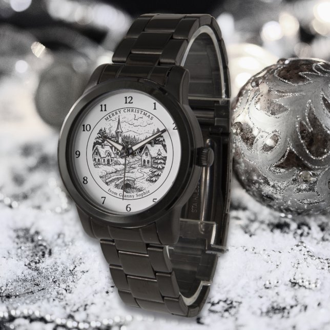 Montre Vintage Christmas Village in Winter - Personalized (Créateur téléchargé)
