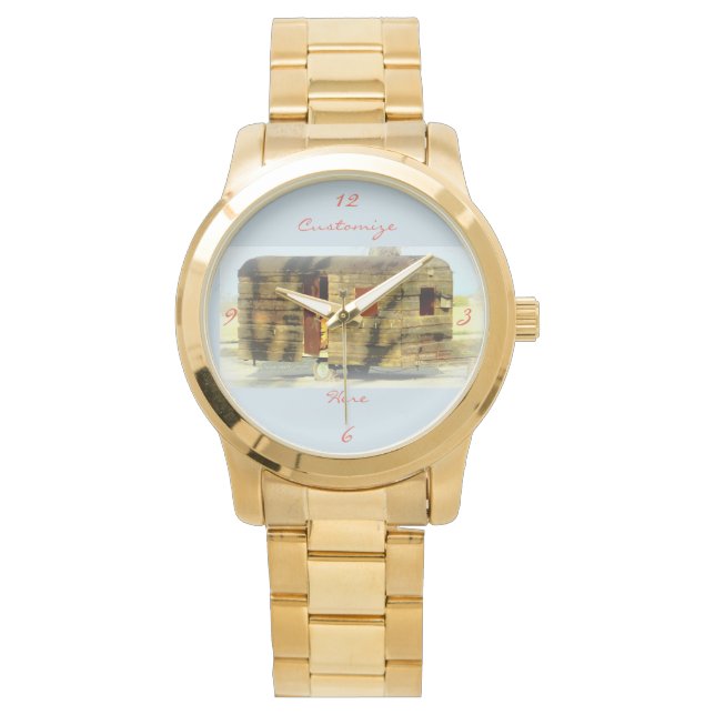 Montre Vintage classique patiné caravane en bois (devant)