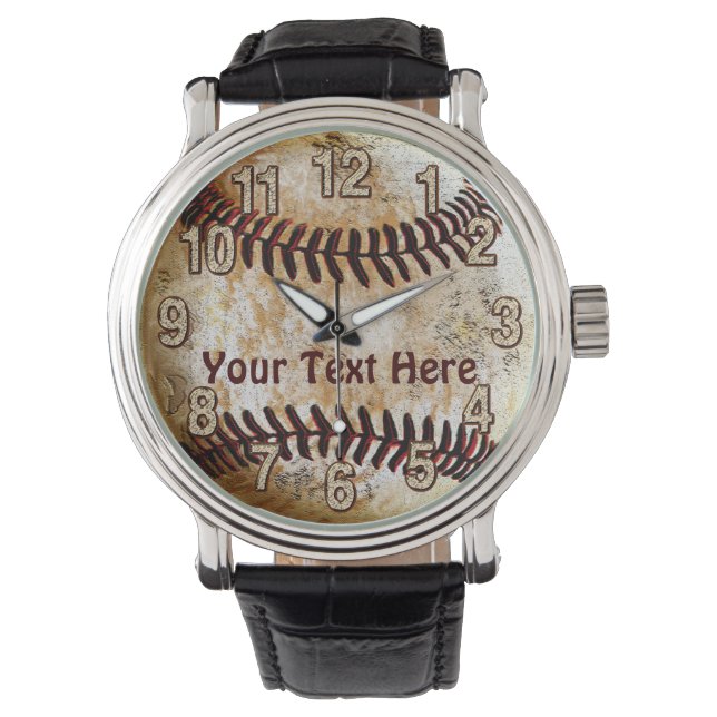 Montre vintage de baseball Cool avec VOTRE TEXTE (devant)