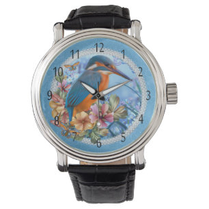 Montre vintage de bracelet en cuir d'art d'oiseau