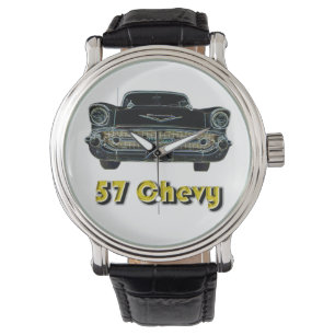 Montre vintage de bracelet en cuir de 57 Chevy