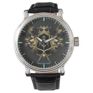 Montre vintage de bracelet en cuir maçonnique