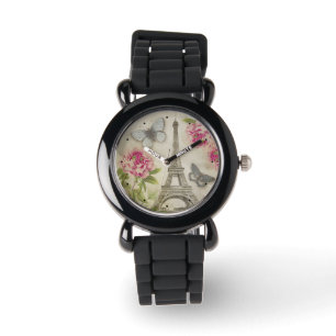 Montre vintage de papillons de pivoines de Paris