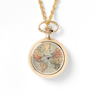 Montre vintage d'enveloppe de carte du monde