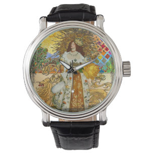 Montre Vintage femme Soleil d'or : Leo Zodiac Collage Art