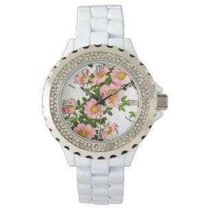 Montre Vintage fleurs de cerises japonaises, rose et or