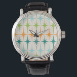 Montre Vintage Geometric<br><div class="desc">Vintage. Géometrics. Starbursts. If you love any of those words, this retro Vintage Geometric Starbursts Watch is for you. This mid century objets de design modernes a cream background with rows of turquoise, lime green, orange, and teal starbursts. This mod design pairs beautifully with Strange Little Onion’s Retro Atomic Mobile...</div>