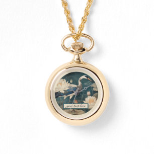 Montre Vintage grue bleu botanique personnalisable