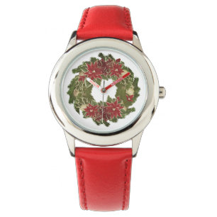 Montre Vintage Noël Poinsettias Wreath Holiday