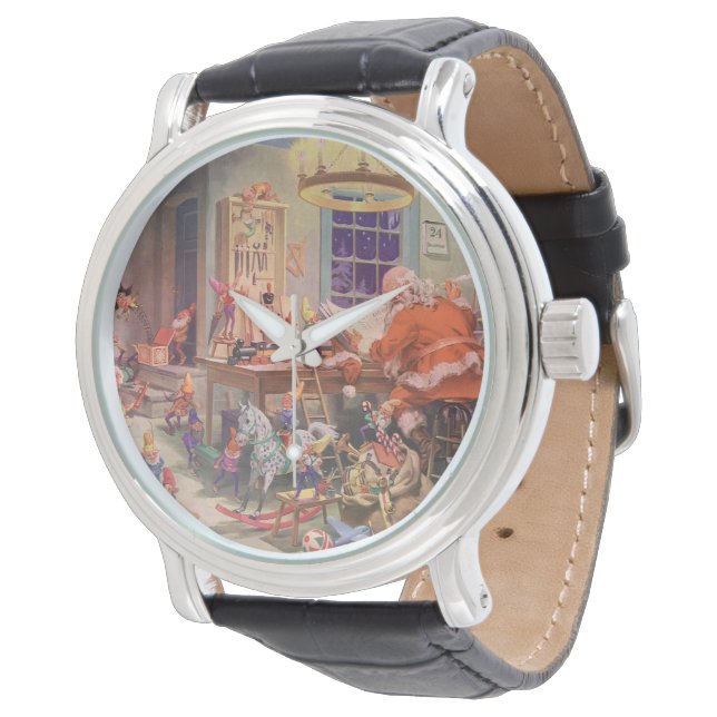 Montre Vintage Noël, Santa Claus avec Elves Atelier (Incliné)
